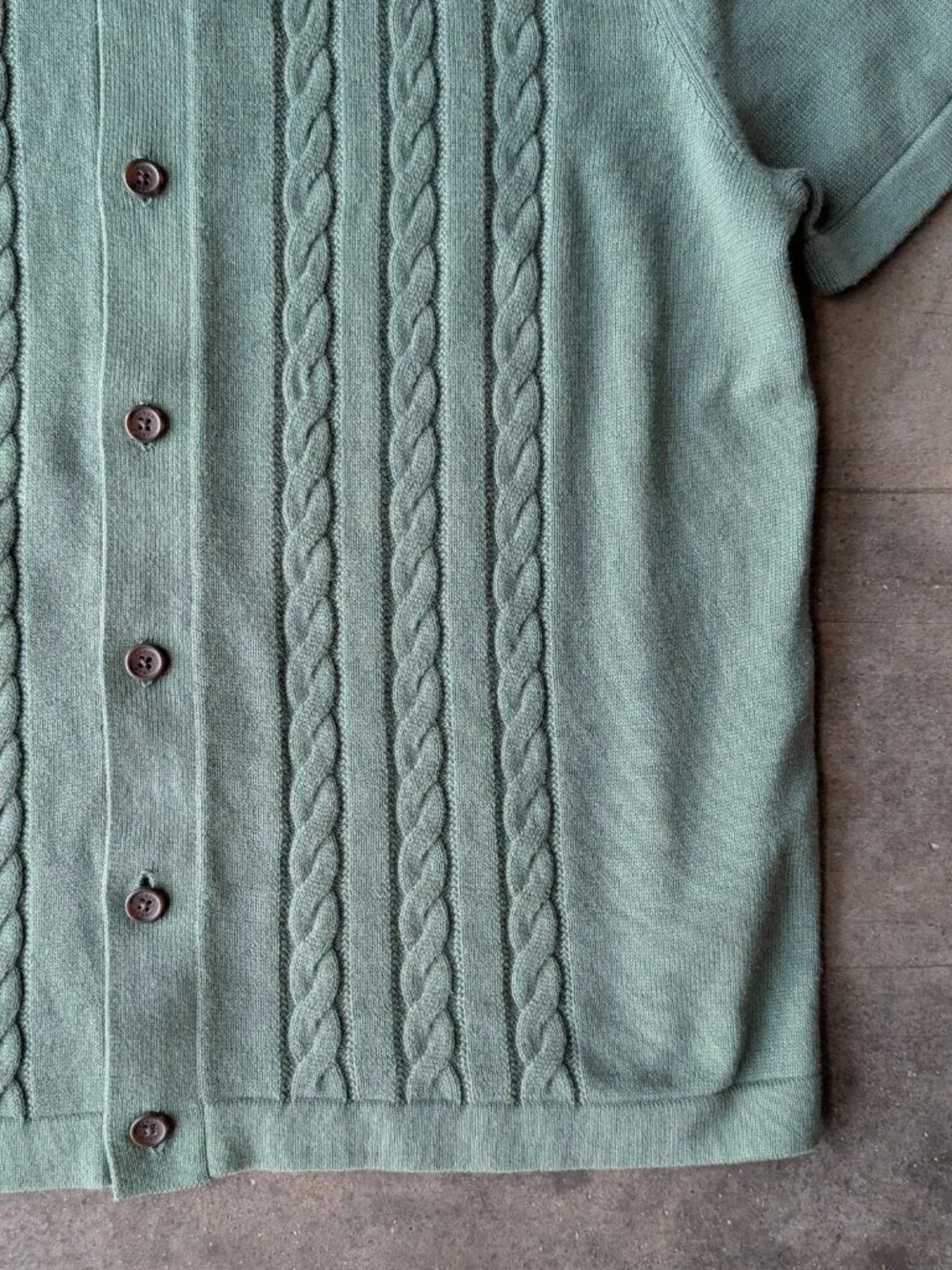 J. Crew Short Sleeve Cotton Cable Knit Cardigan Sweater Polo Green large